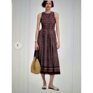 Madewell $158 Selena Midi Dress Smocked Daisy Print Plum Purple Pockets Size L